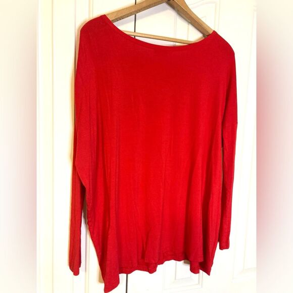 Piko 1988 Bamboo Stretch Blend Cherry Red Boat Neck Drop Shoulder Long Sleeve Sm - Picture 2 of 7